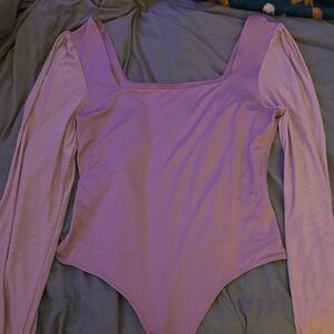 Mauve Square Neck Long-Sleeve Bodysuit